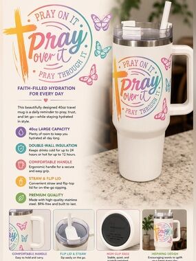 Hand Crafted White Tumbler with Rainbow Script